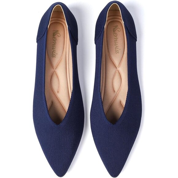 Women's Navy Casual Dressy Ballet Pointed Toe Leopard Flats Mesh Office Shoes - Picture 1 of 9